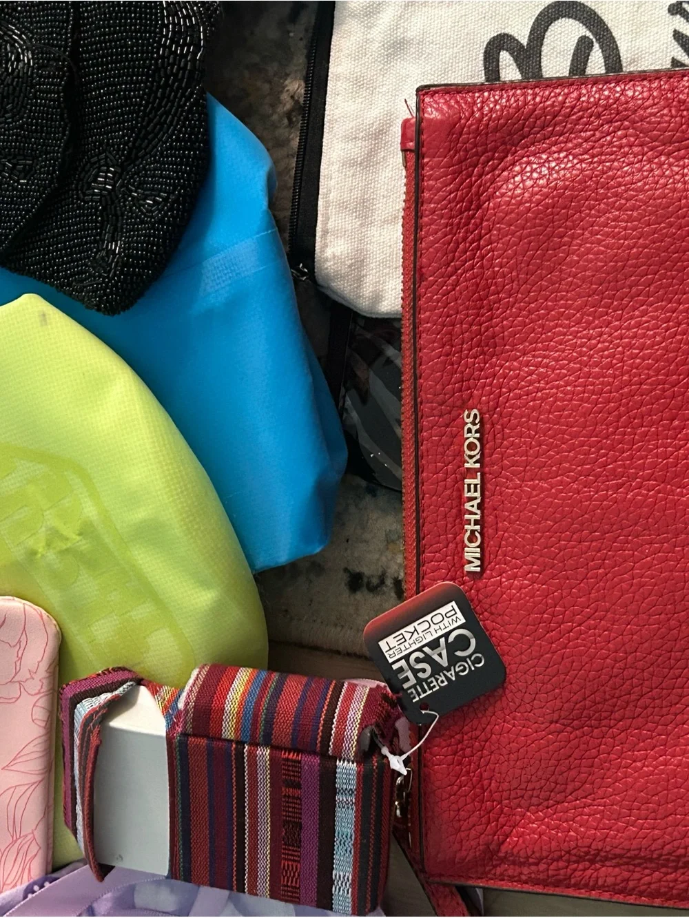 Travel wristlet lot with many different pouches, wallets & dry bags